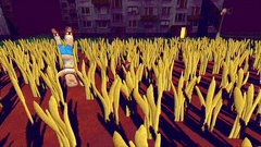 Animated gif of a character from Sen z Úst jumping in wheat field.