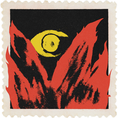 Postage stamp with the fiery version of the Chamraď kolektiv logo.